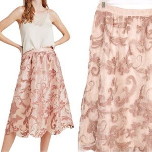 Anthro Maeve Shannon Embroidered Midi Skirt
